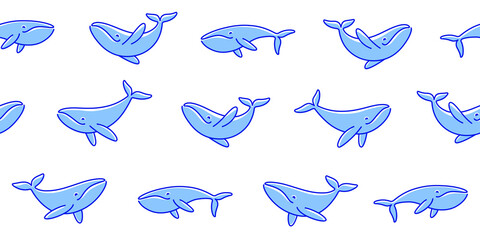 Simple seamless trendy animal pattern with whale. Cartoon vector illustration.