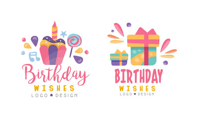 Happy Birthday Logo Templates Set, Birthday Celebration Hand Drawn Badges, Banner, Poster, Card, T-shirt Design Vector Illustration