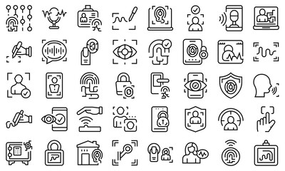Handwriting identification icons set outline vector. Access approve. Biometric authentication