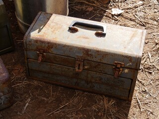 Old rusty metal box sold at a flea market