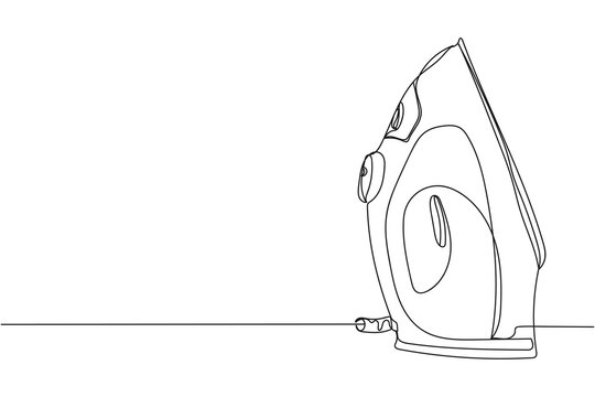 Continuous one line of steam iron in silhouette on a white background. Linear stylized.Minimalist.