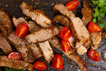 grilled meat and vegetables