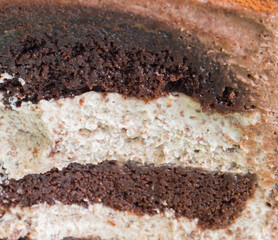 Close up of chocolate cake filling texture  background