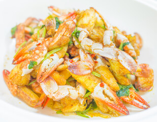 Fried crab with curry powder,Stir-fried crab curry,Thai food