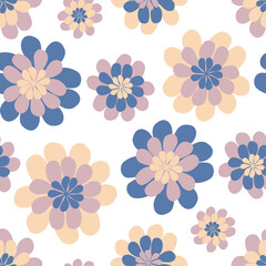 Fototapeta na wymiar Vector seamless colorful design pattern botanical cute spring herbs and flowers in pastel tones
