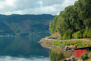 Fototapeta na wymiar View of Etnefjorden near Etne in Hordaland county, Norway.