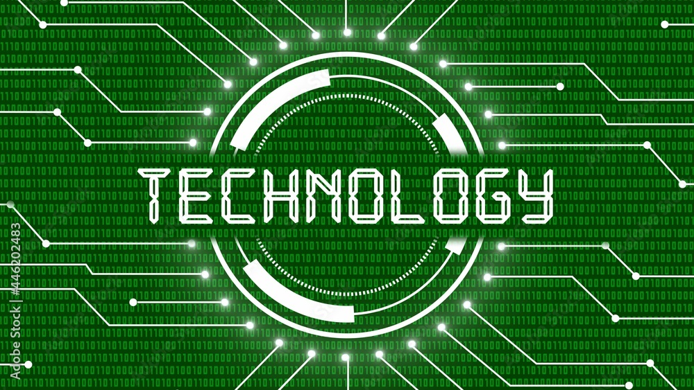 Poster abstract technology background with various graphic elements on background off green binary code - 3