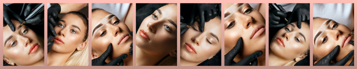 Lovely woman having permanent brow procedure at beauty clinic