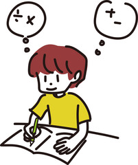 夏休みの宿題をする男の子のイラスト