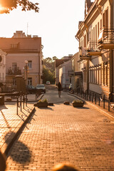 Street of the old town. Sunset time.