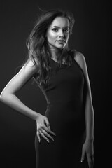 Naklejka premium Stylish studio portrait of a adorable brunette woman with perfect makeup