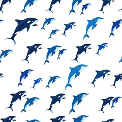 Marine life seamless pattern. Dolphins and killer whales.