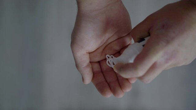 Caucasian Hands With Ointment For Skin Hand Disease. - Closeup Shot