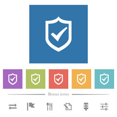 Active shield flat white icons in square backgrounds