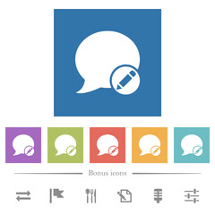 Moderate blog comment flat white icons in square backgrounds