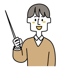 指示棒でさしながら説明する教師のイラスト