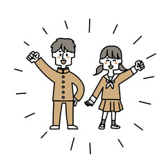 エイエイオーをしている学生のイラスト
