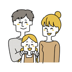 笑顔の三人家族のイラスト