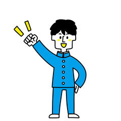 エイエイオーをしている男子学生のイラスト（日本人）