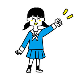 エイエイオーをする女子学生のイラスト（日本人）
