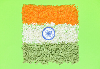 Flag of India made of food on color background