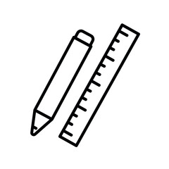 Pen and ruler flat icon. Pictogram for web. Line stroke. Isolated on white background. Outline vector eps10