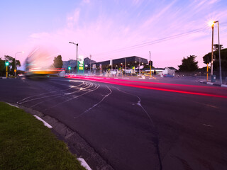 Long exposure with motion blur of suburban morning traffic.