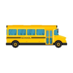 School bus icon vector illustration. Flat style yellow vehicle isolated on white background.
