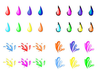 set of colorful splashes, drop water, water splash
