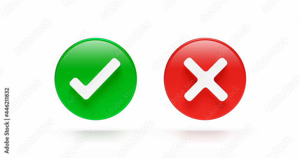 Fototapete correct and wrong check mark icon choice sign test checklist button flat design isolated on white ba