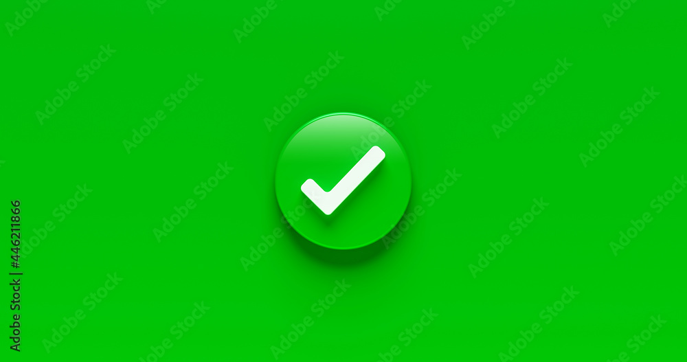 Poster tick check mark icon button and yes or approved symbol on confirm correct sign checklist background 