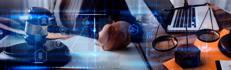 Lawyer, Labor law,  Attorney at law, Legal advice business concept on screen.