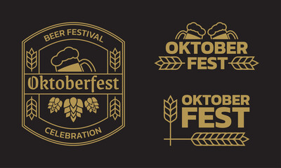 Oktoberfest vintage logo, label or badge set. Beer fest banner or poster design template. Geman October festival emblem. Vector illustration.