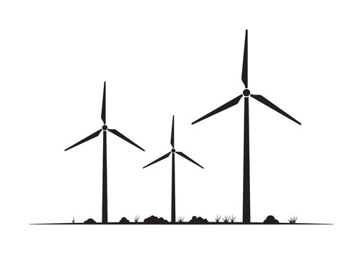 Wind turbine icon. Wind energy, power symbol with mill silhouettes. Vector illustration.