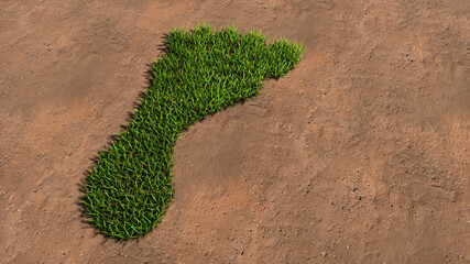 Concept conceptual green summer lawn grass symbol shape on brown soil or earth background, barefoot sign. 3d illustration metaphor for nature, health, environment, carbon footprint and climate change
