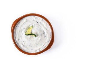 Traditional Greek Tzatziki isolated on white background.Copy space