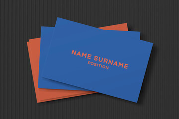 Simple business card mockup vector in blue and orange with front and rear view