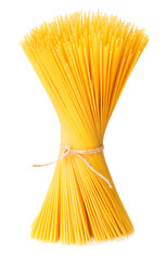 stack of raw spaghetti isolated on white background