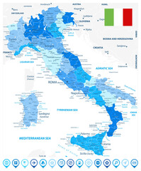Italy Administrative Divisions Map Blue Colors and Blue Map Icons