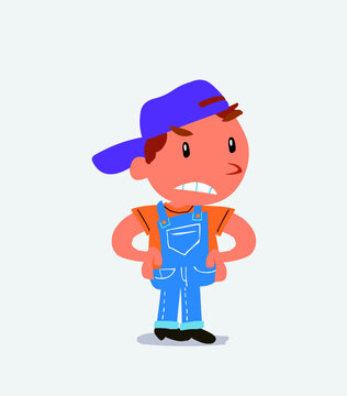 Angry cartoon character of little boy on jeans