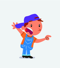 cartoon character of little boy on jeans pointing at something outraged