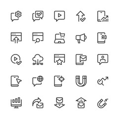 Marketing, Target Markets. Promotion the Buying or Selling. Simple Interface Icons for Web and Mobile Apps. Editable Stroke. 32x32 Pixel Perfect.