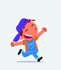 cartoon character of little boy on jeans running very euphoric