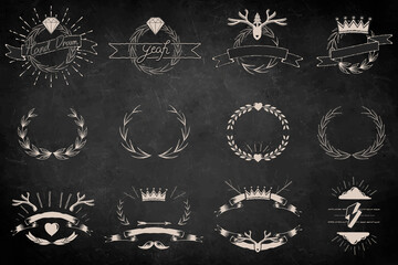 Hand drawn laurel wreath element vector set