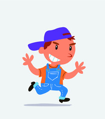 cartoon character of little boy on jeans running very pleased