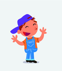  Pleased cartoon character of little boy on jeans explaining something