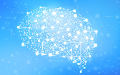 アブストラクト、脳を模したテクノロジーイメージ、ネットワークのイメージ背景