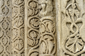 Facade of San Michele Maggiore, medieval basilica in Pavia. Detail