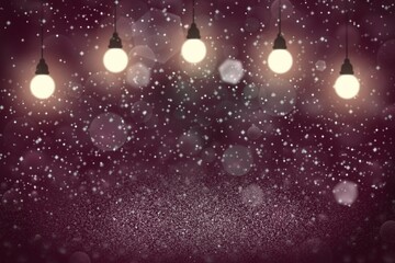 Fototapeta na wymiar pink fantastic brilliant glitter lights defocused light bulbs bokeh abstract background with sparks fly, celebratory mockup texture with blank space for your content