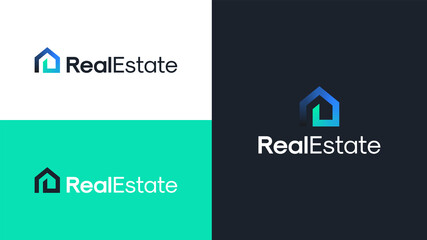 Fototapeta premium Real Estate Logo Vector. Logo Design Concept Template for Property Real Estate Company. Modern Logo Illustration with House Icon in Gradient Colours.